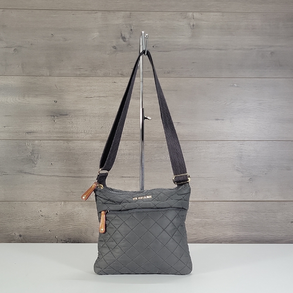 MZ Wallace Gray Quilted Nylon Crossbody Shoulder Bag